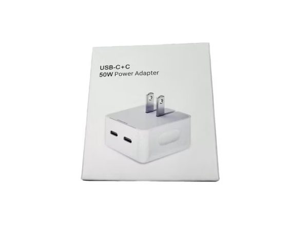 Adaptador de corriente Dual USB-C de 50W portada Adaptador de Corriente USB-C de 50W
