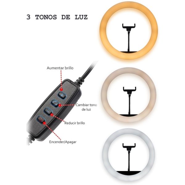 Aro de Luz (33 cm) + Tripode para selfie 5 Aro de Luz 33cm