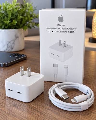 Cargador iPhone Dual USB-C 50W 2 Adaptador de Corriente USB-C de 50W + Cable USB-C a Lightning